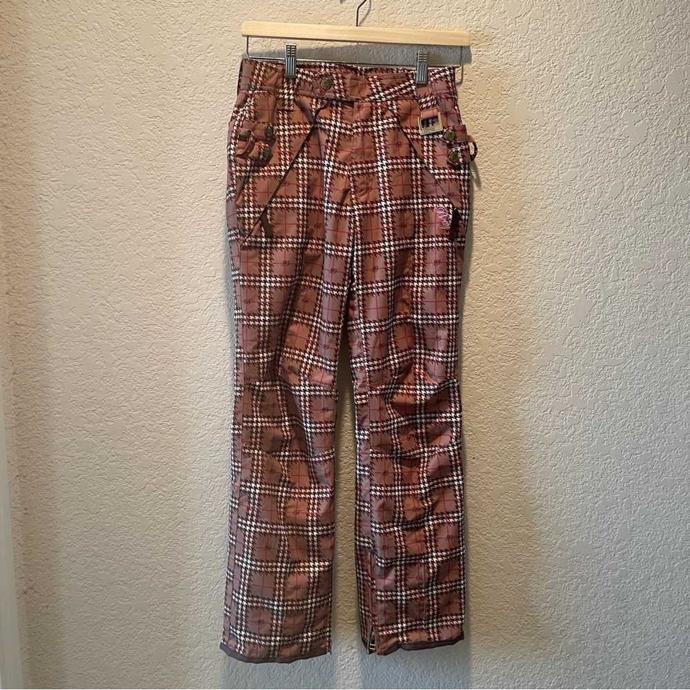 Betty Rides brown multicolored check/plaid hiking/snowboarding/ski pants, sz XS